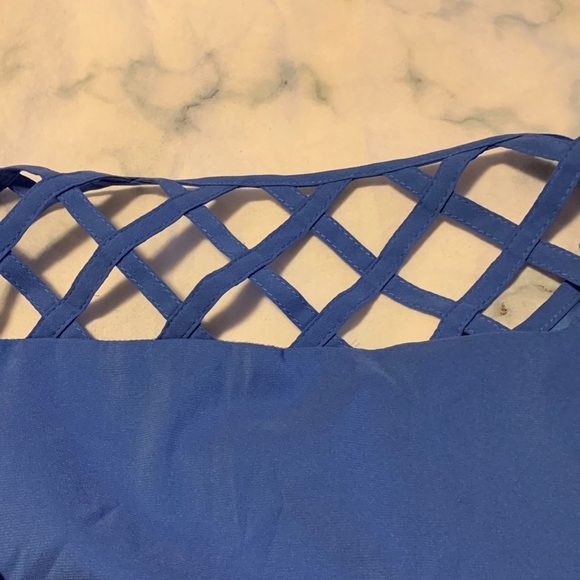 Express Blue Criss-Cross Tee Blouse - Picture 3 of 5